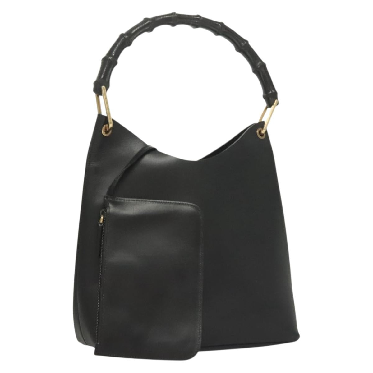 GUCCI Bamboo Shoulder Bag Leather Black Gold 001 2113 1880 Auth BA3893