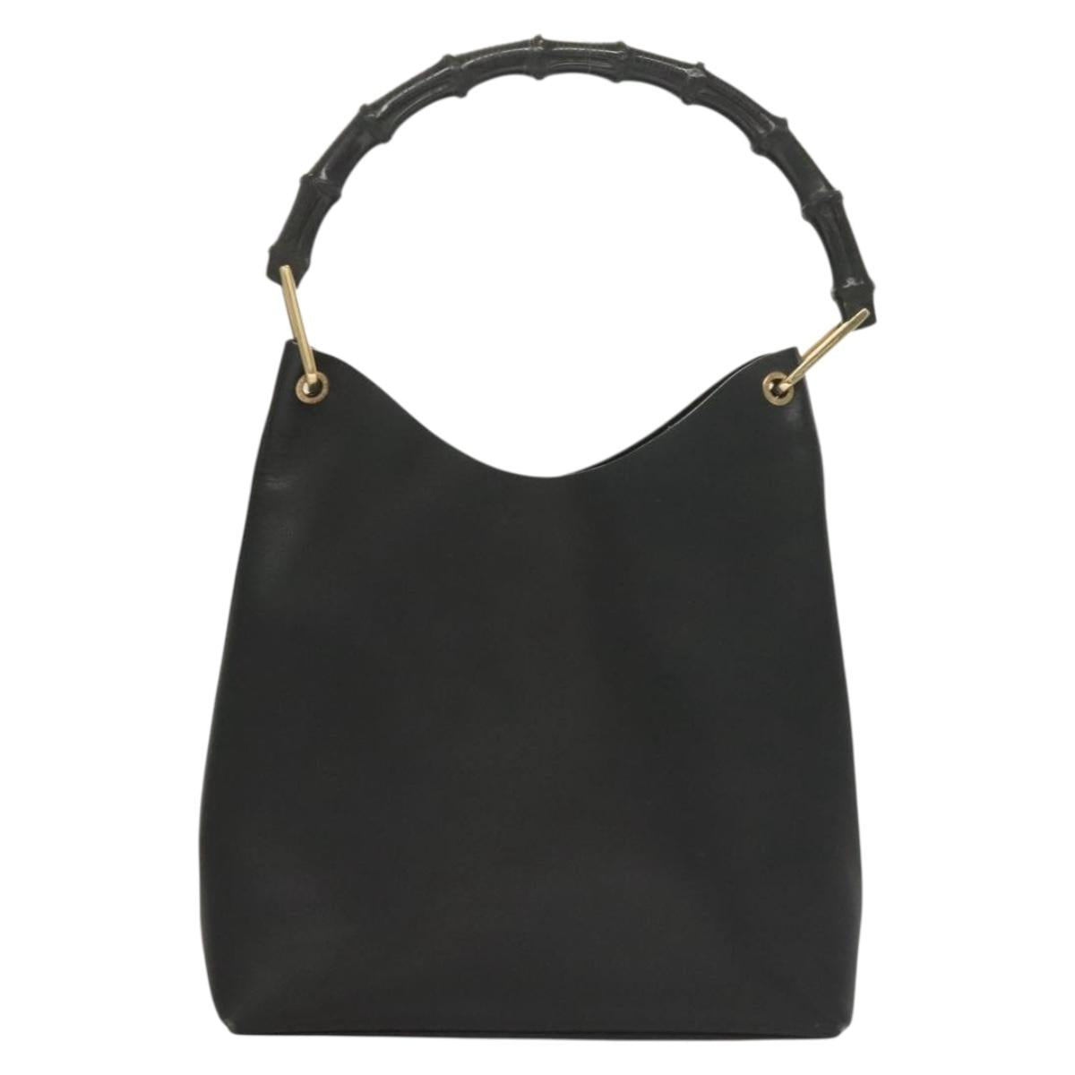 GUCCI Bamboo Shoulder Bag Leather Black Gold 001 2113 1880 Auth BA3893