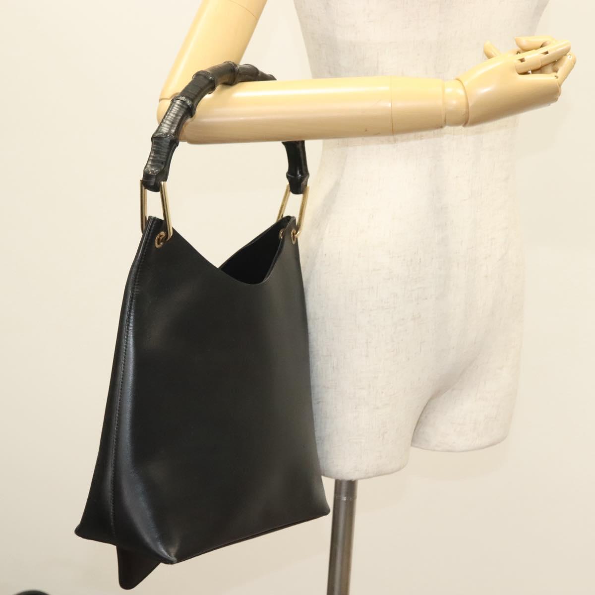 GUCCI Bamboo Shoulder Bag Leather Black Gold 001 2113 1880 Auth BA3893