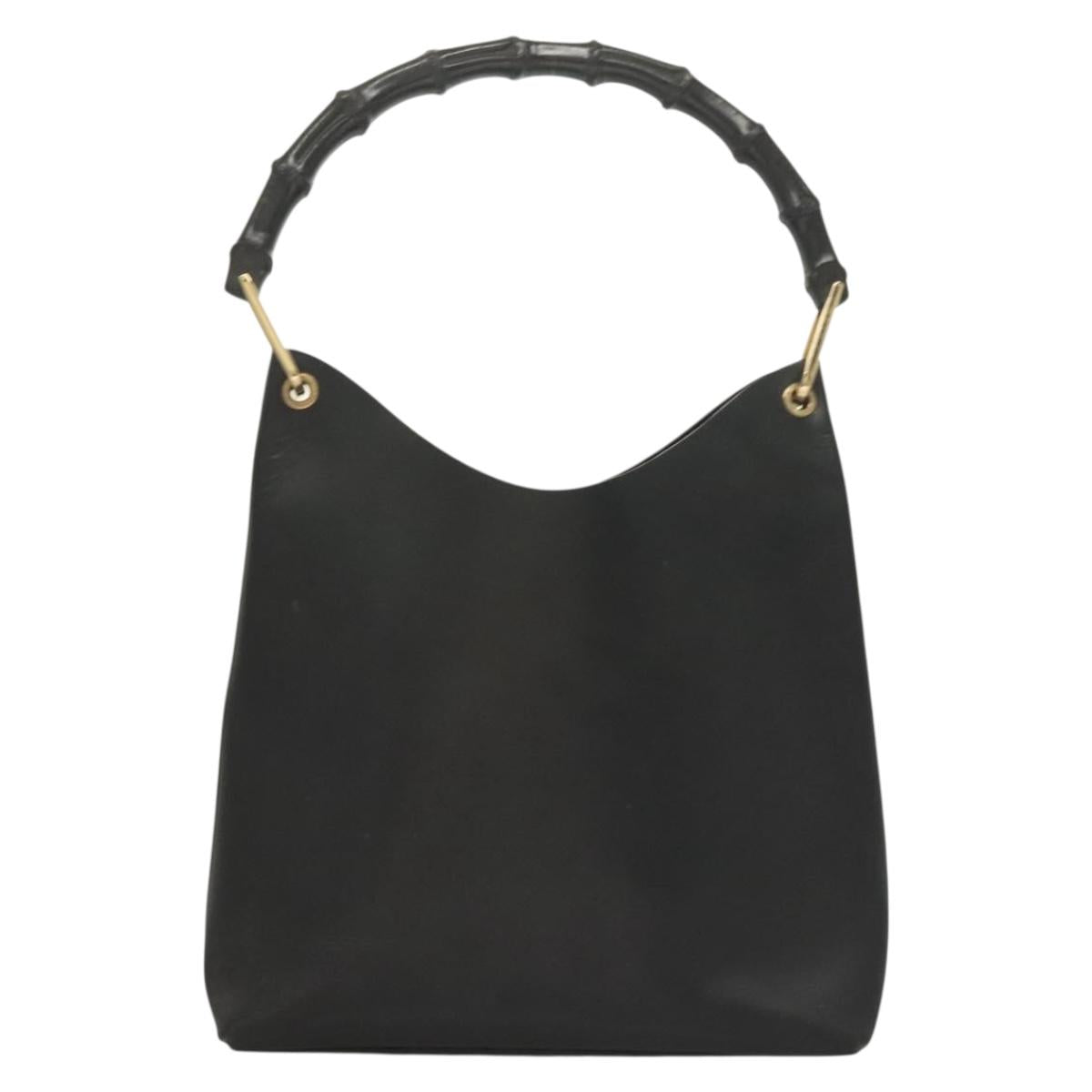 GUCCI Bamboo Shoulder Bag Leather Black Gold 001 2113 1880 Auth BA3893