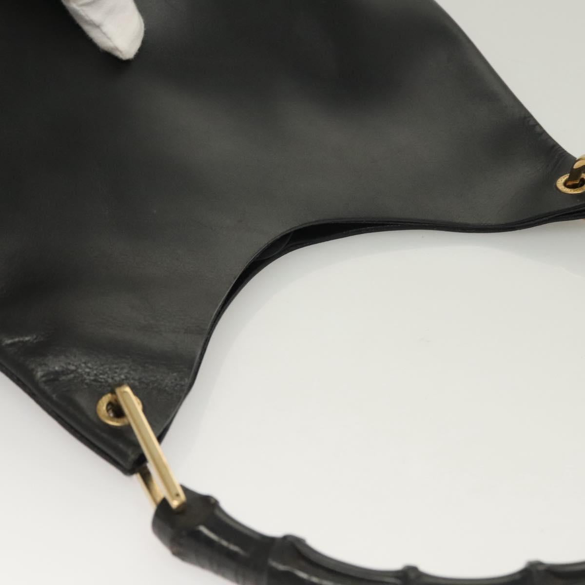 GUCCI Bamboo Shoulder Bag Leather Black Gold 001 2113 1880 Auth BA3893