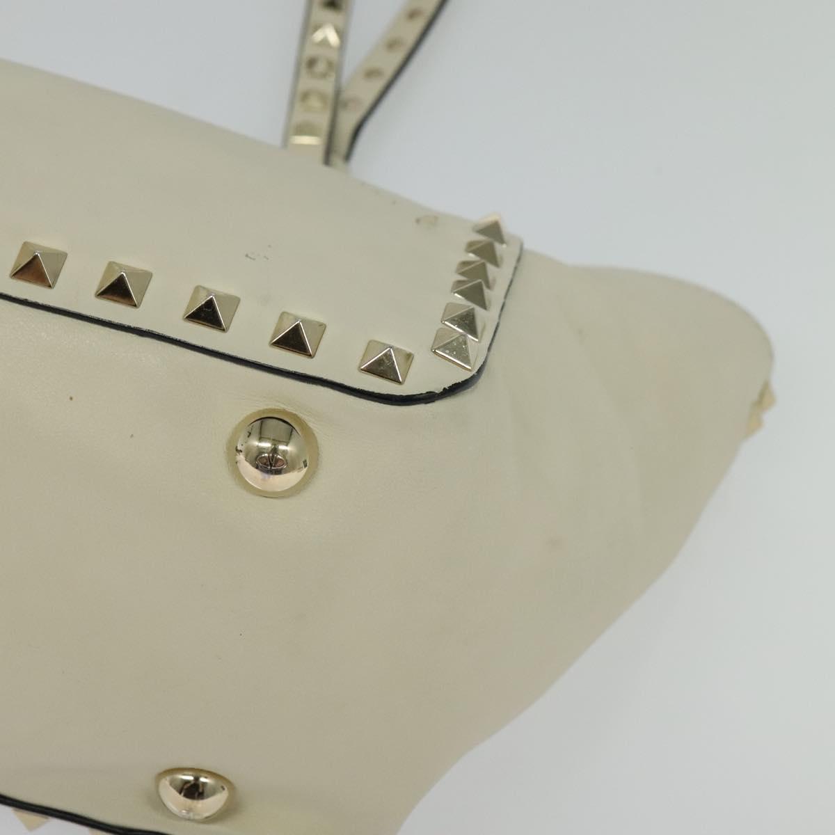 VALENTINO Studs Tote Bag Leather White Gold Auth BA3903