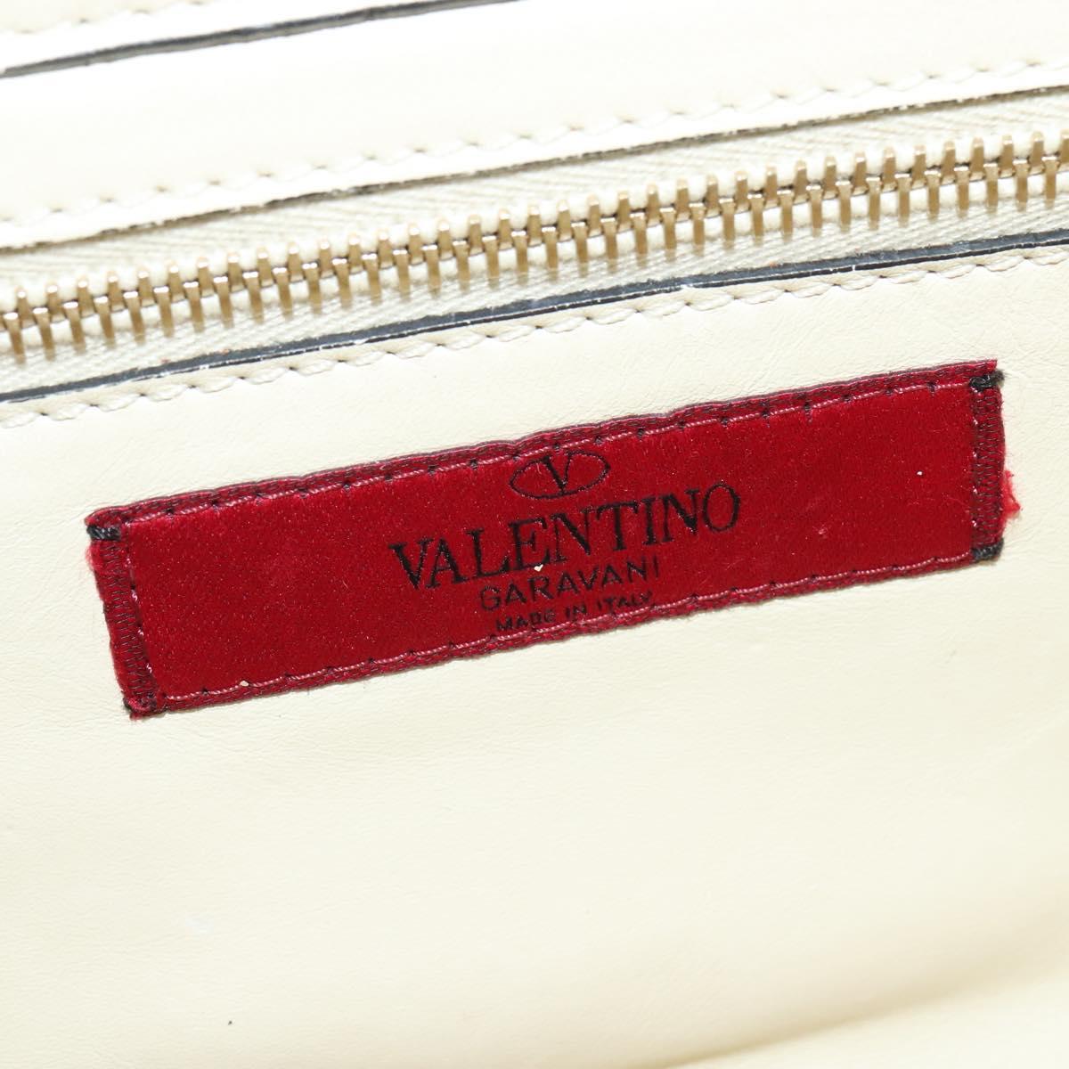 VALENTINO Studs Tote Bag Leather White Gold Auth BA3903
