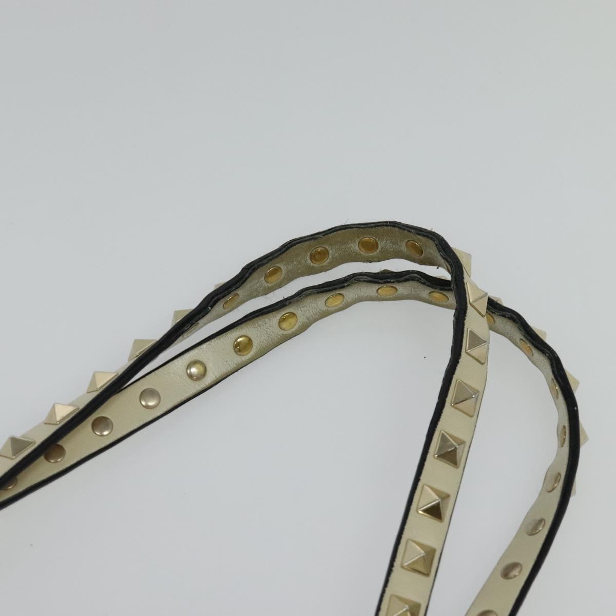 VALENTINO Studs Tote Bag Leather White Gold Auth BA3903