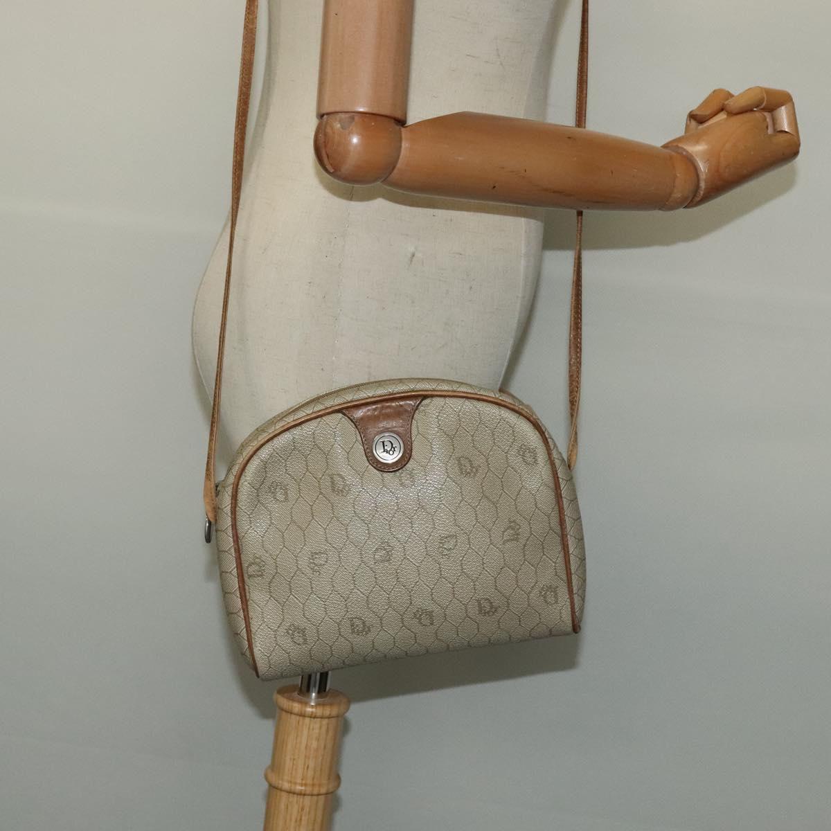 Christian Dior Honeycomb Canvas Shoulder Bag PVC Beige Auth BA3904