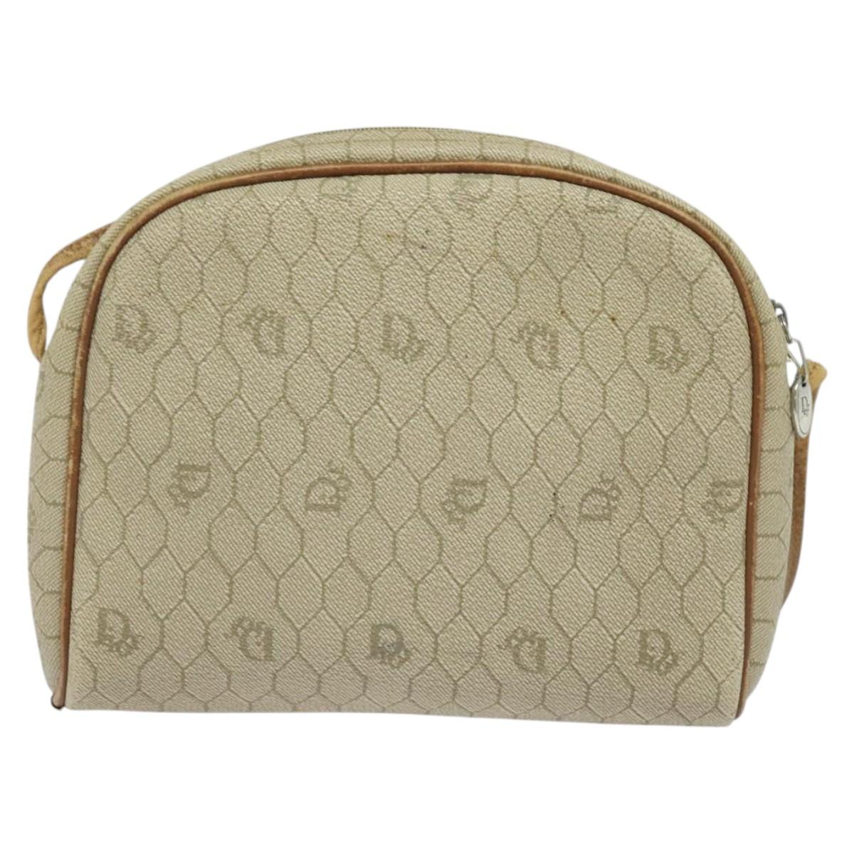 Christian Dior Honeycomb Canvas Shoulder Bag PVC Beige Auth BA3904