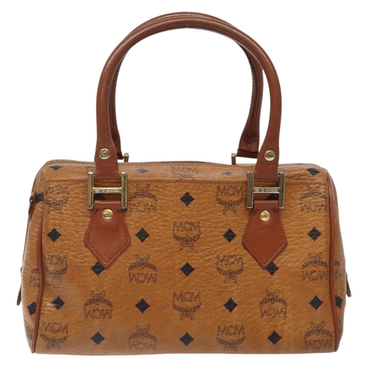 MCM Logogram Vicetos Hand Bag PVC Leather Brown Gold Auth BA3905
