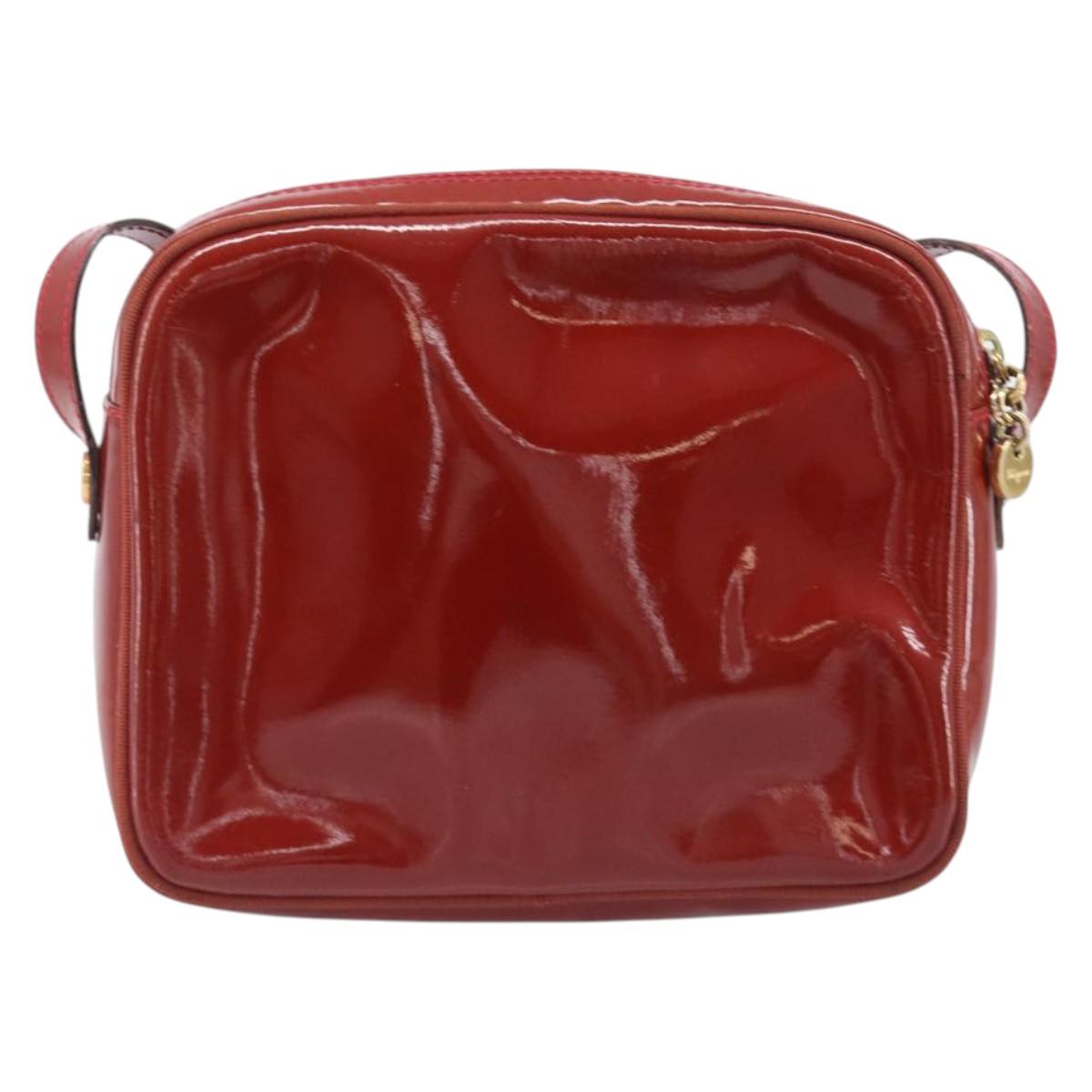 Salvatore Ferragamo Vala Shoulder Bag Patent leather Red Gold Auth BA3910