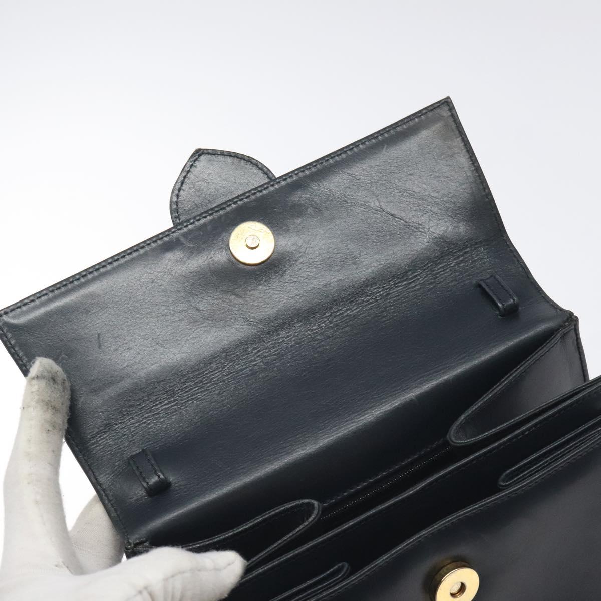 Salvatore Ferragamo Hand Bag Leather Black Gold Auth BA3911