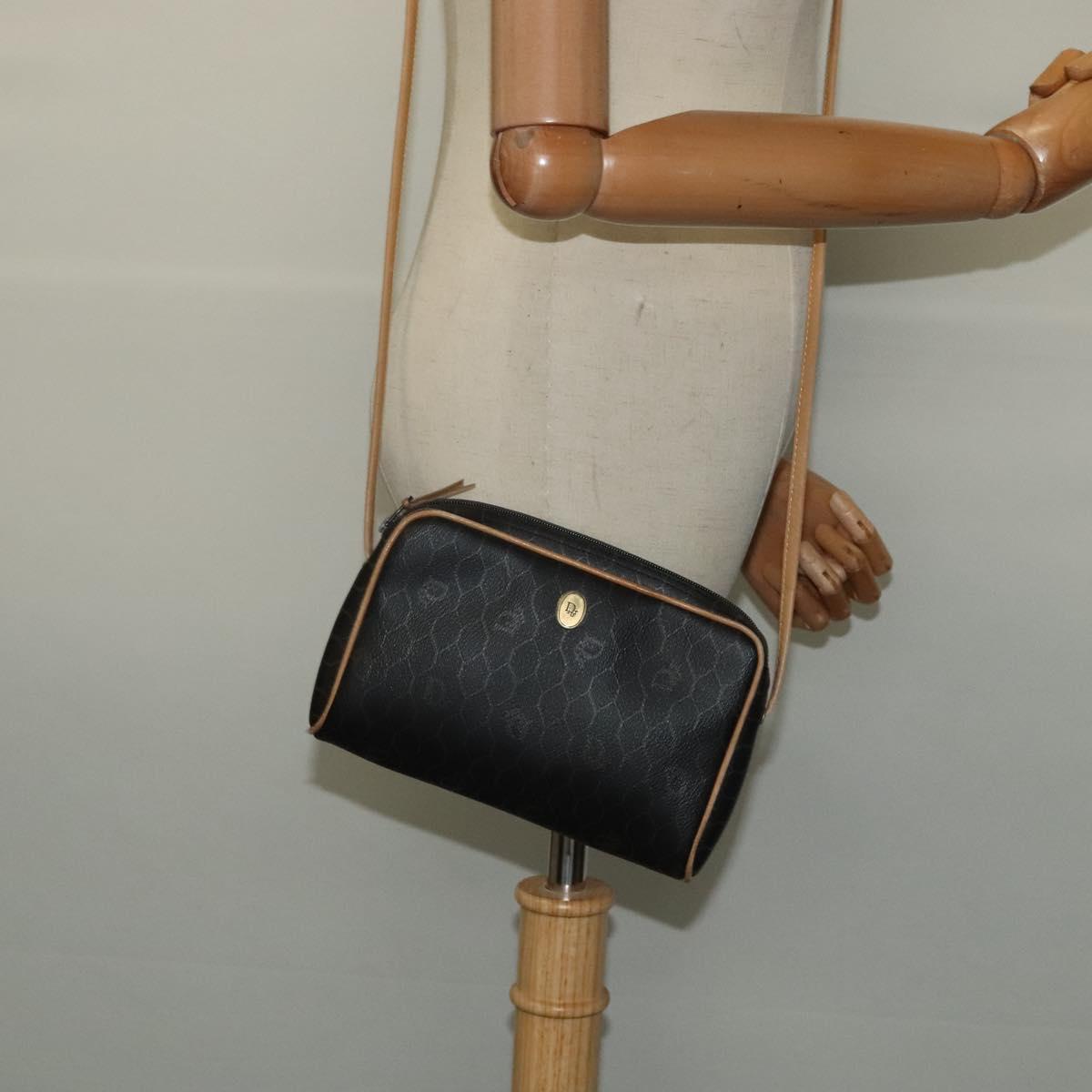 Christian Dior Honeycomb Canvas Shoulder Bag PVC Black Auth BA3916