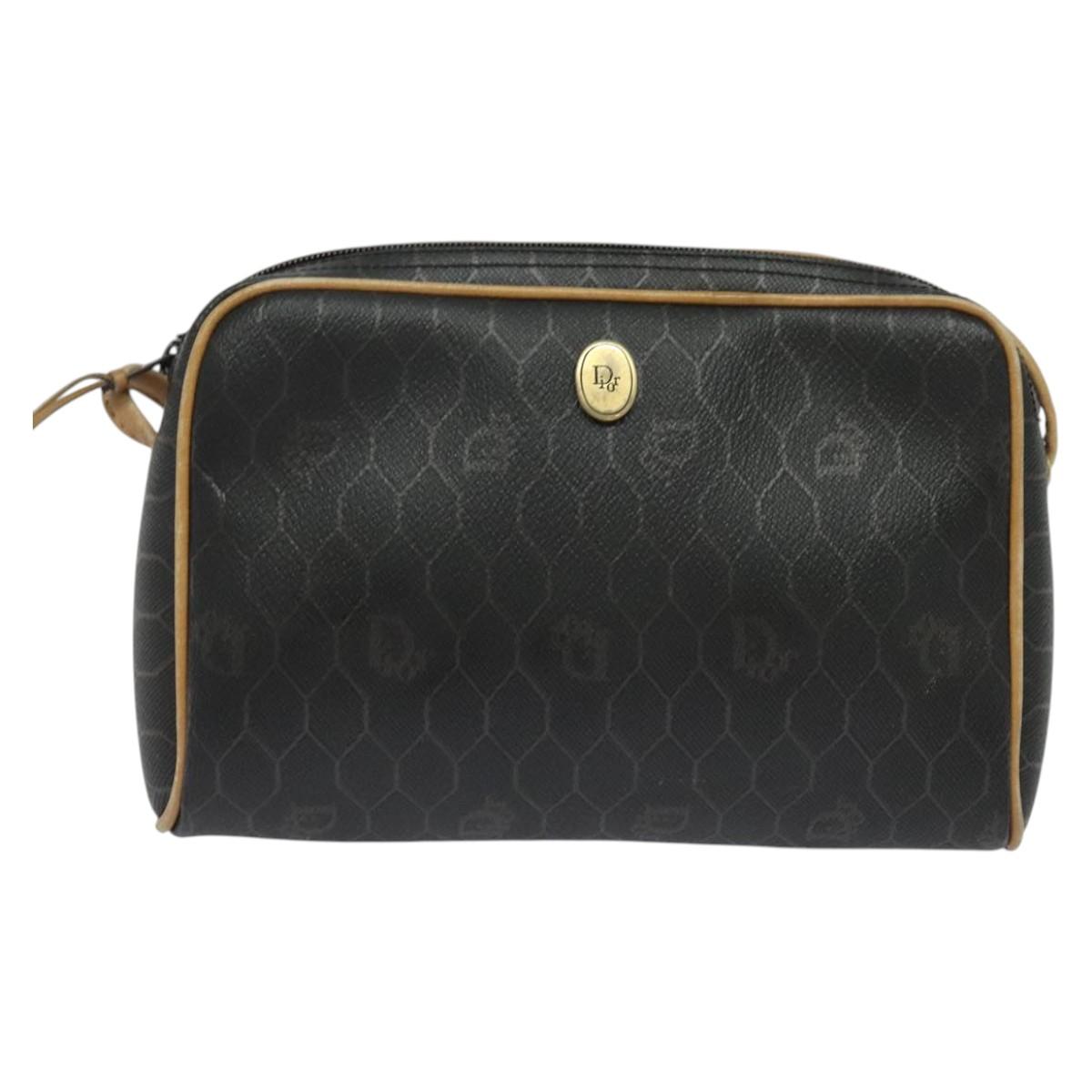 Christian Dior Honeycomb Canvas Shoulder Bag PVC Black Auth BA3916