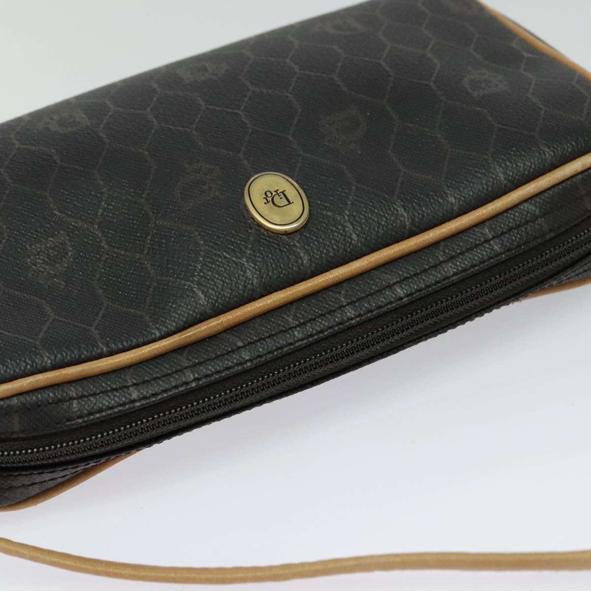 Christian Dior Honeycomb Canvas Shoulder Bag PVC Black Auth BA3916