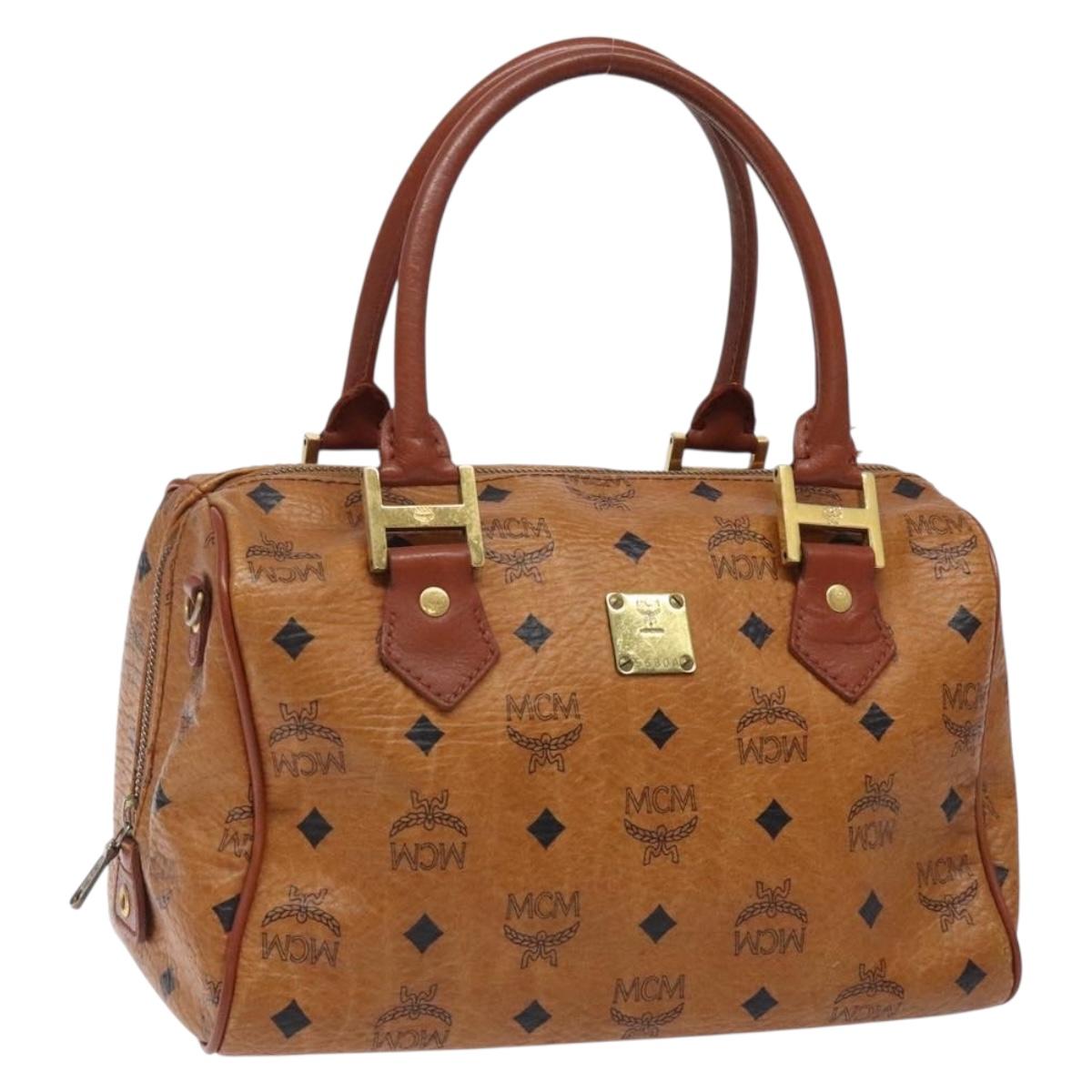 MCM Logogram Vicetos Hand Bag PVC Leather Brown Gold Auth BA3918
