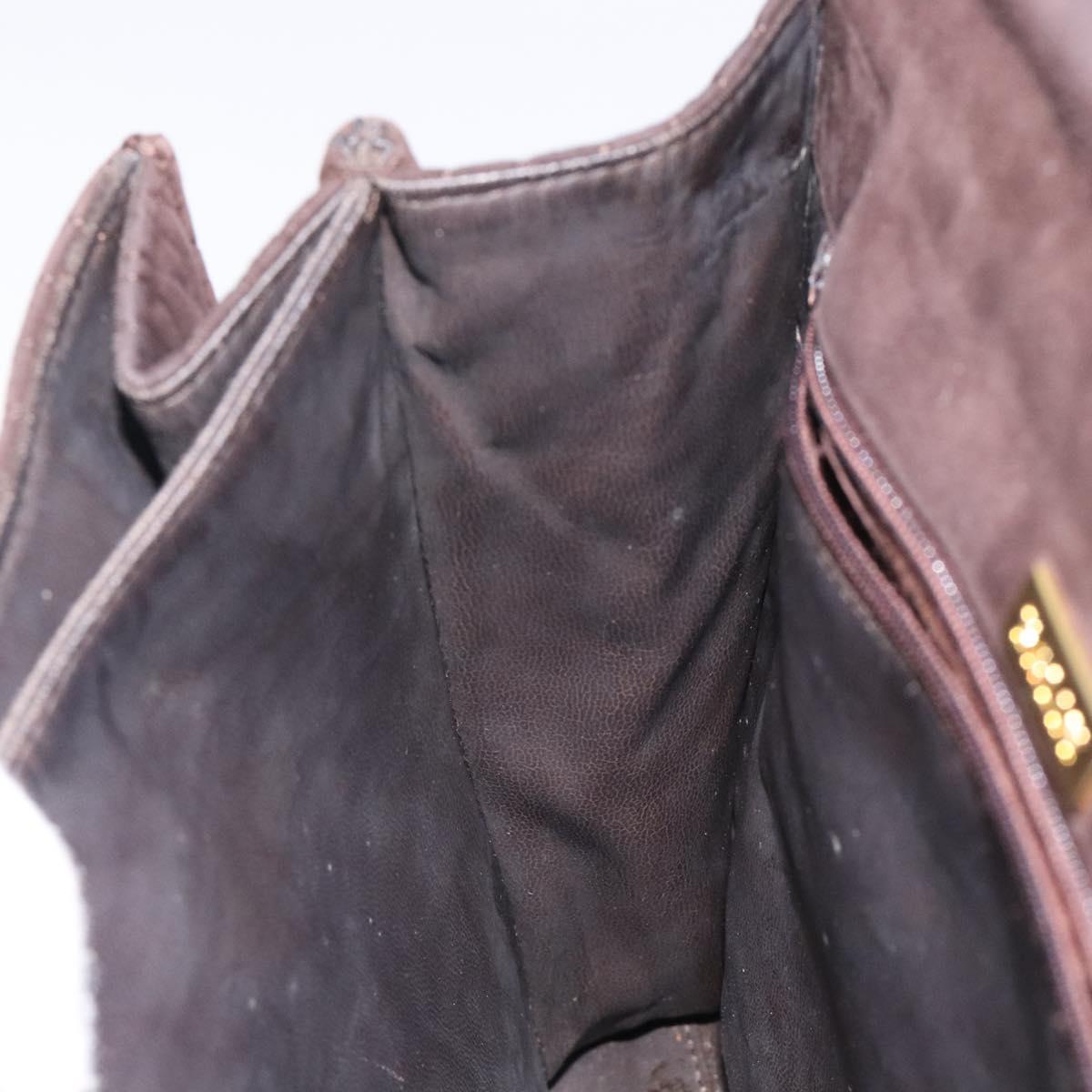 BALLY Hand Bag Suede Brown Gold Auth BA3925