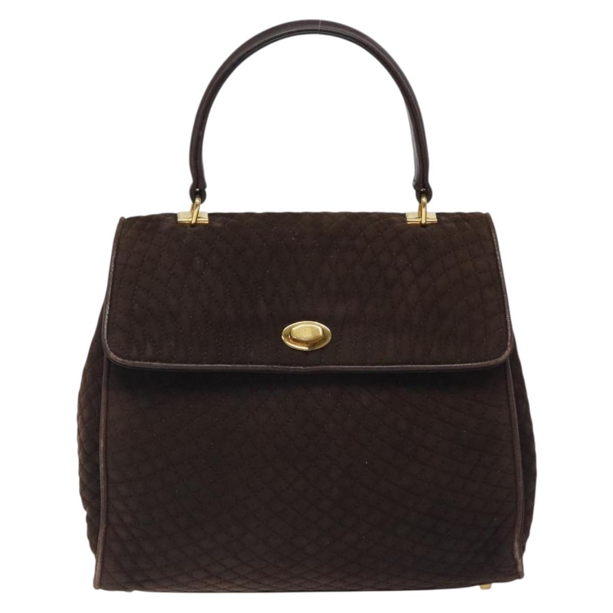 BALLY Hand Bag Suede Brown Gold Auth BA3925