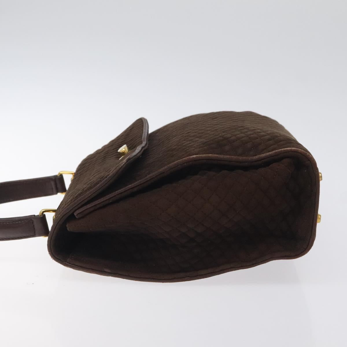 BALLY Hand Bag Suede Brown Gold Auth BA3925