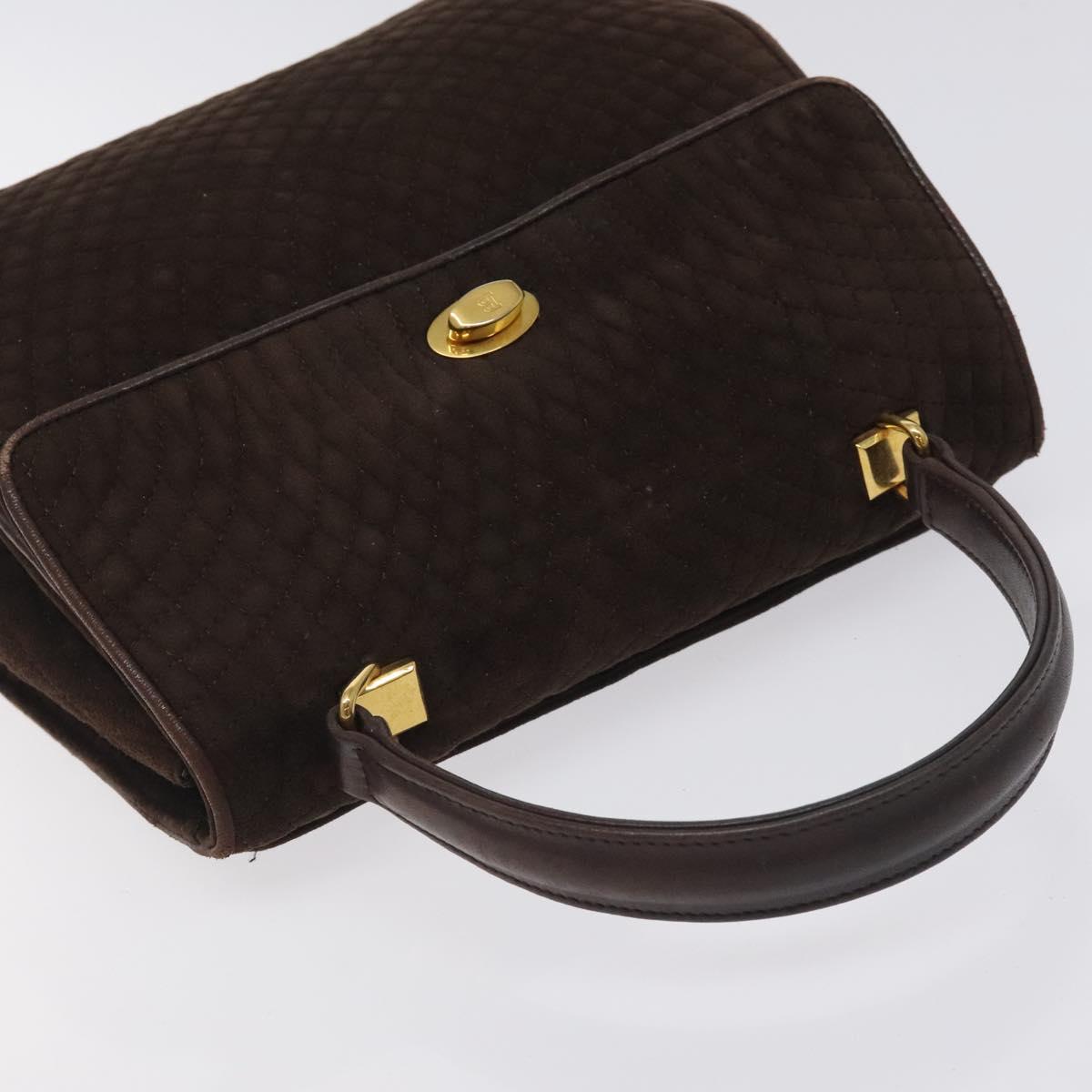 BALLY Hand Bag Suede Brown Gold Auth BA3925