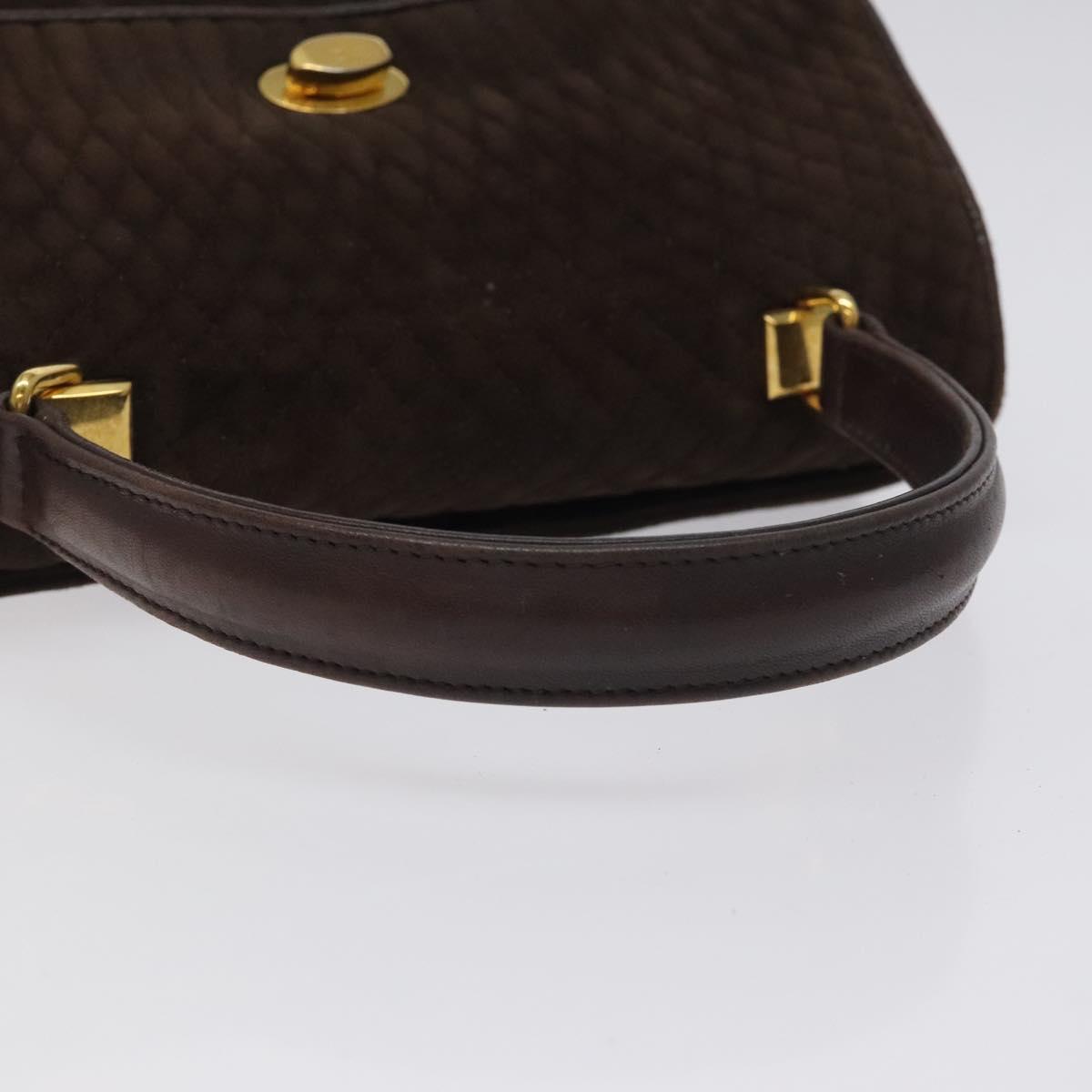 BALLY Hand Bag Suede Brown Gold Auth BA3925
