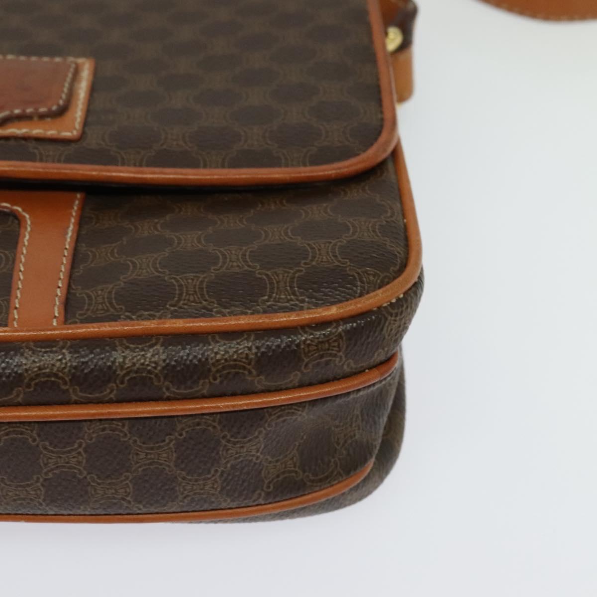 CELINE Macadam Canvas Shoulder Bag PVC Leather Brown Gold Auth BA3927