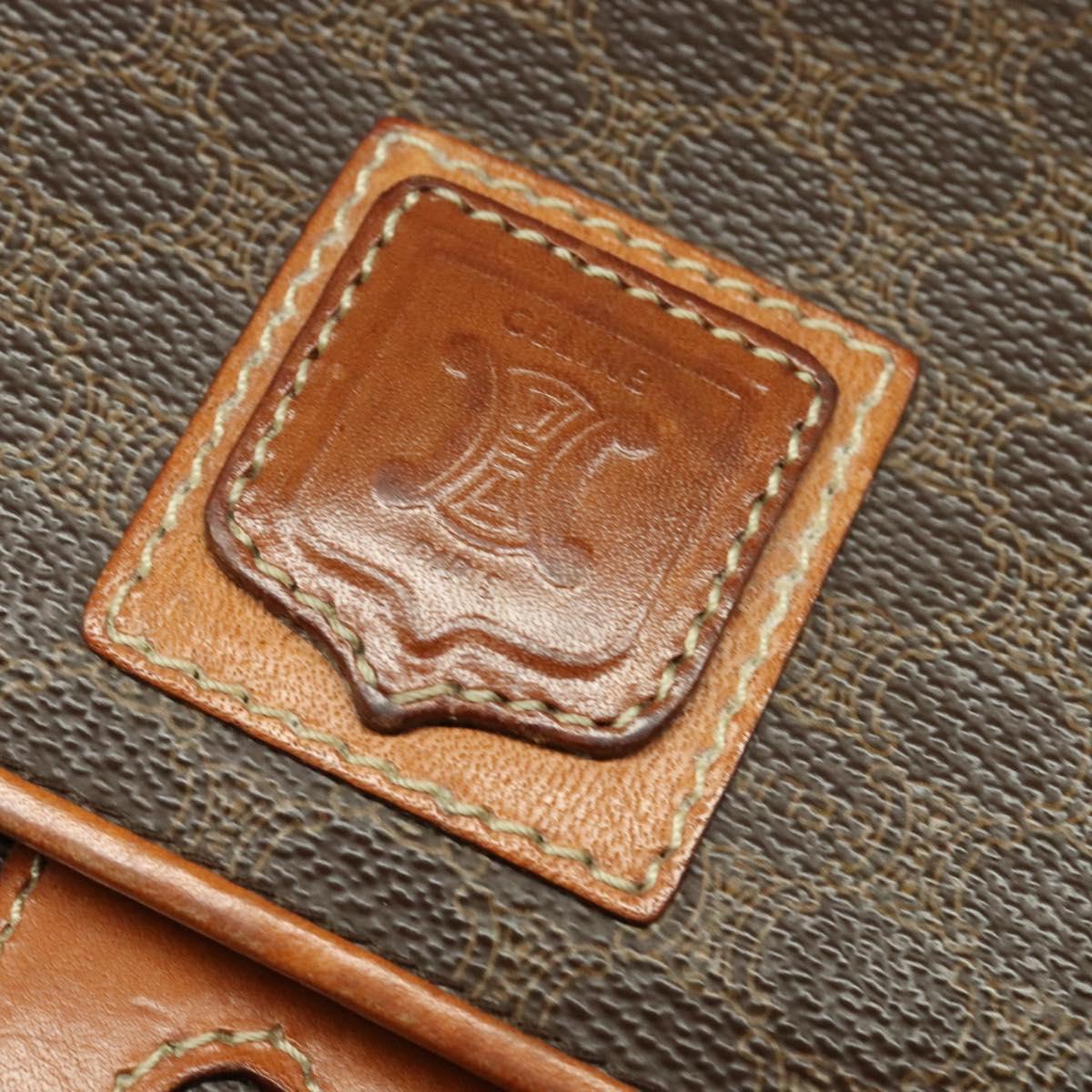 CELINE Macadam Canvas Shoulder Bag PVC Leather Brown Gold Auth BA3927