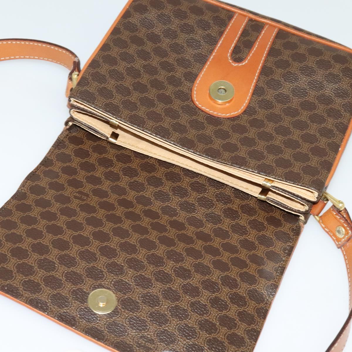 CELINE Macadam Canvas Shoulder Bag PVC Leather Brown Gold Auth BA3927