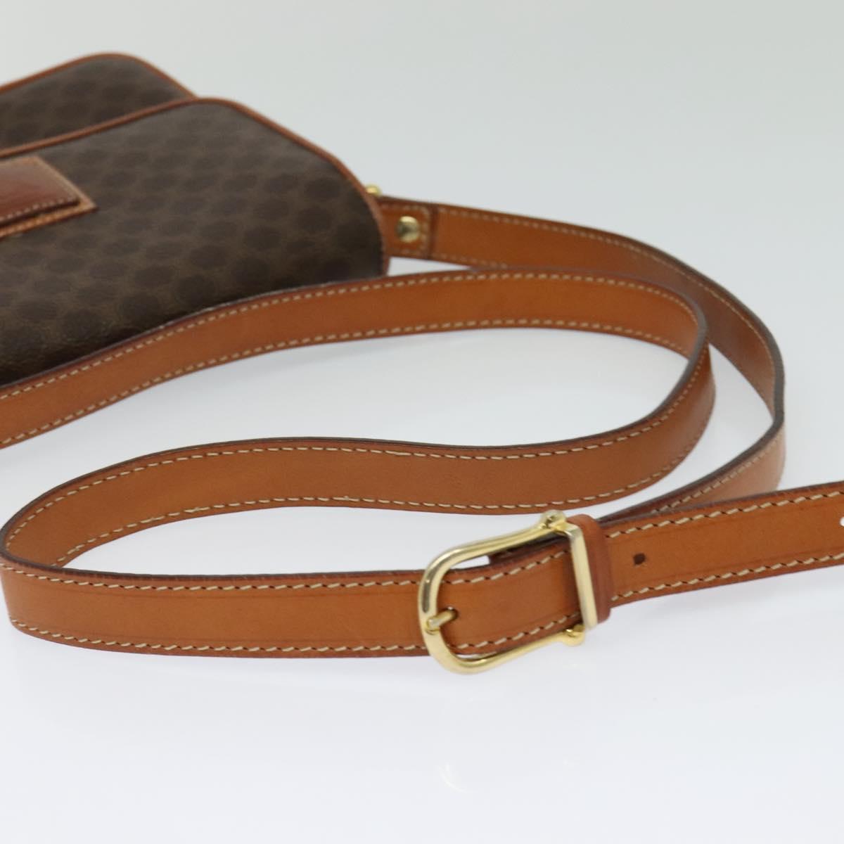 CELINE Macadam Canvas Shoulder Bag PVC Leather Brown Gold Auth BA3927