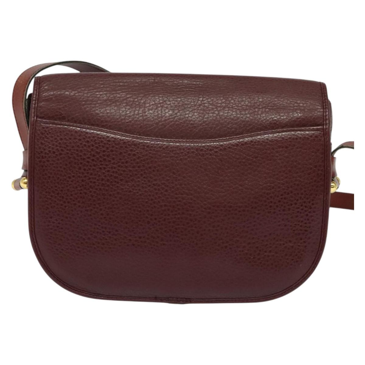 Christian Dior Shoulder Bag Leather Bordeaux Gold Auth BA3931