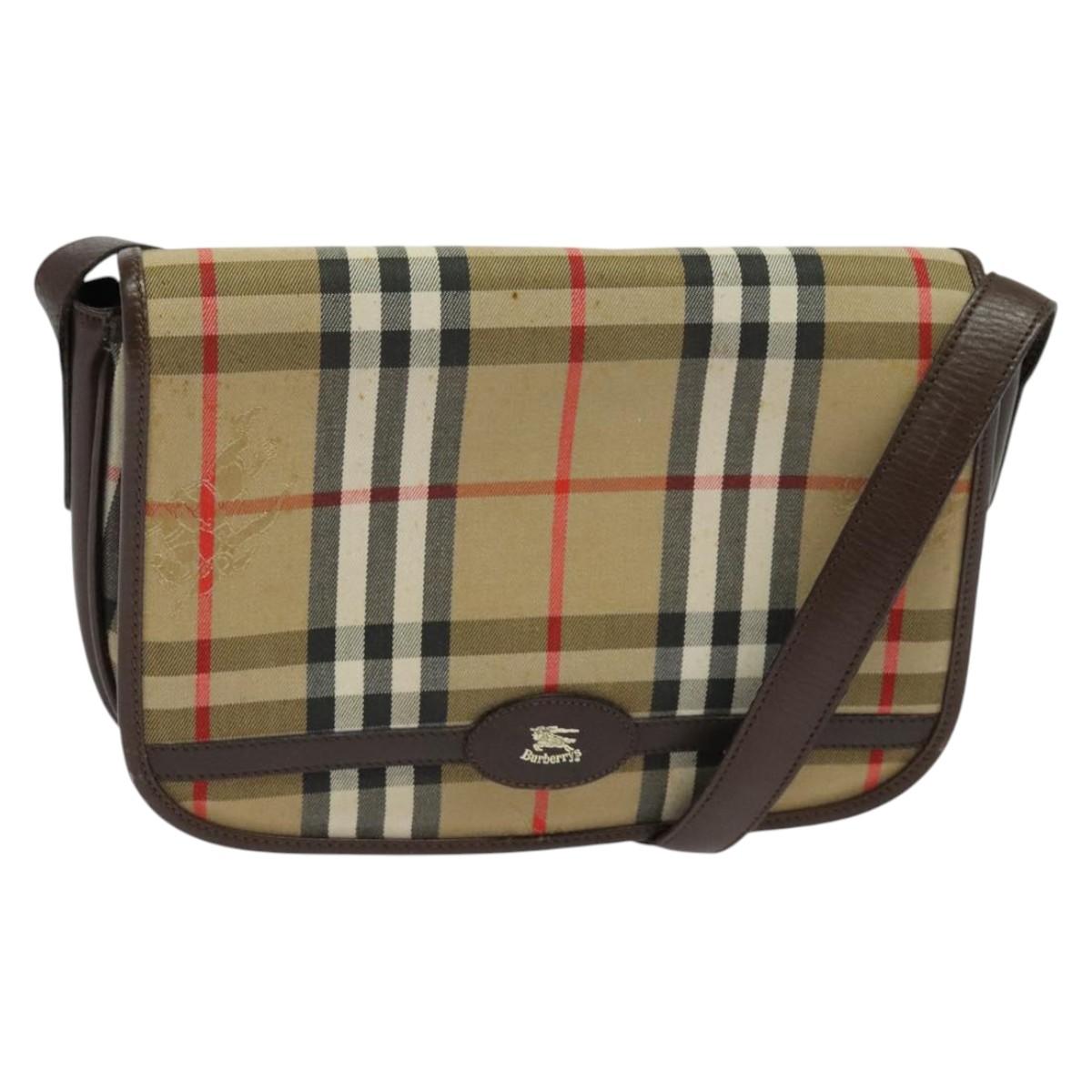 Burberrys Nova Check Shoulder Bag Canvas Beige Gold Auth BA3948