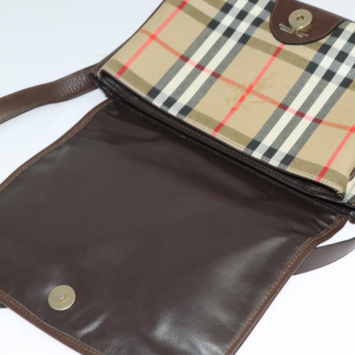 Burberrys Nova Check Shoulder Bag Canvas Beige Gold Auth BA3948