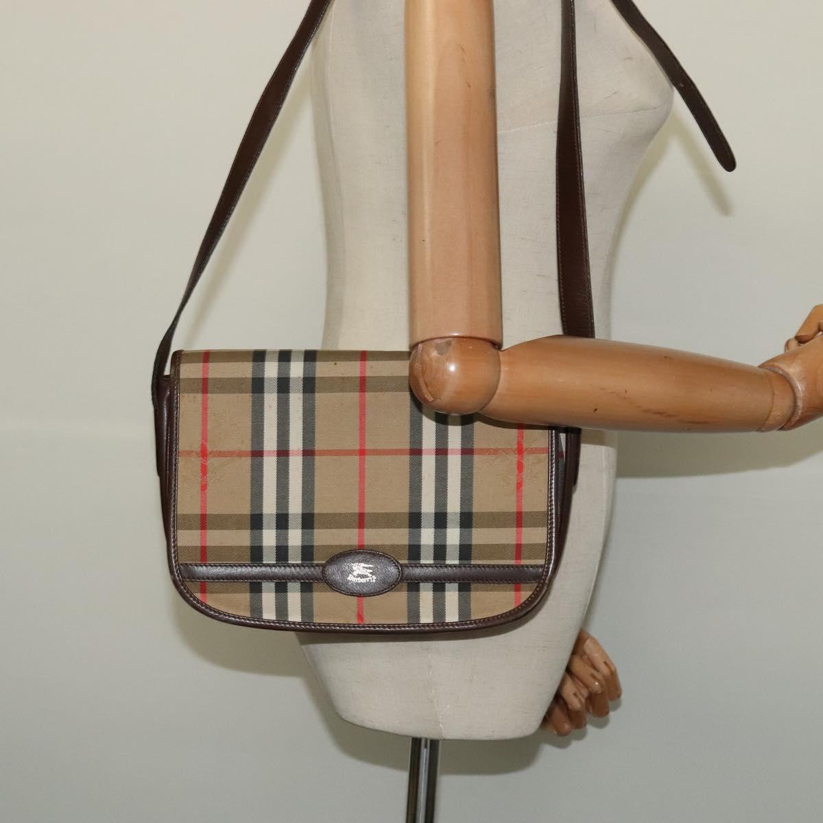 Burberrys Nova Check Shoulder Bag Canvas Beige Gold Auth BA3948