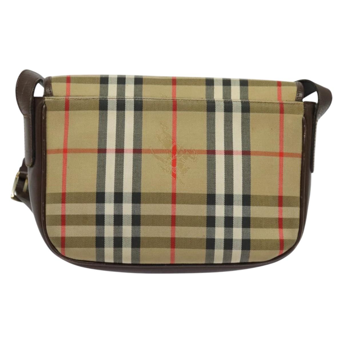 Burberrys Nova Check Shoulder Bag Canvas Beige Gold Auth BA3948