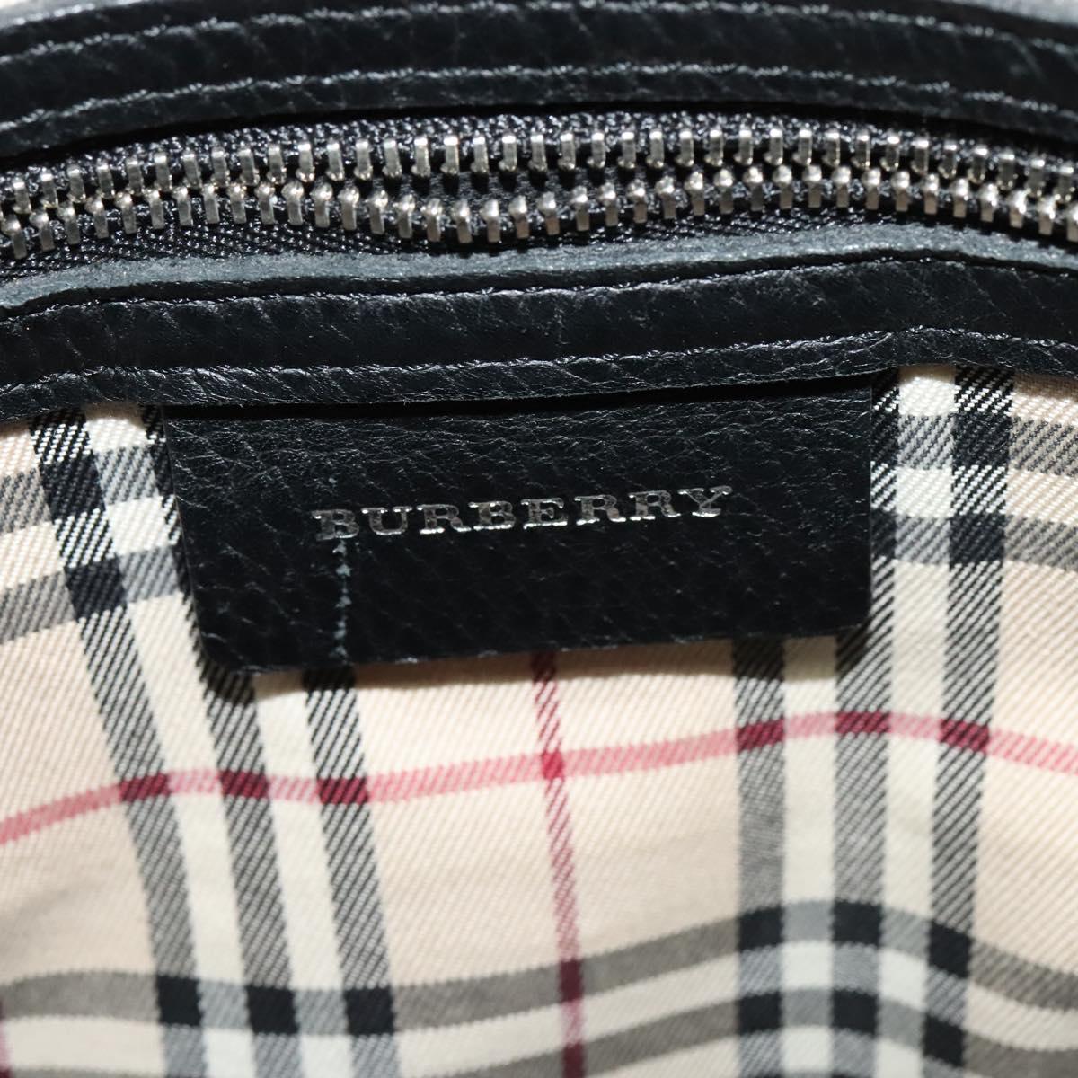 BURBERRY Shoulder Bag Leather Black Silver Auth BA3949