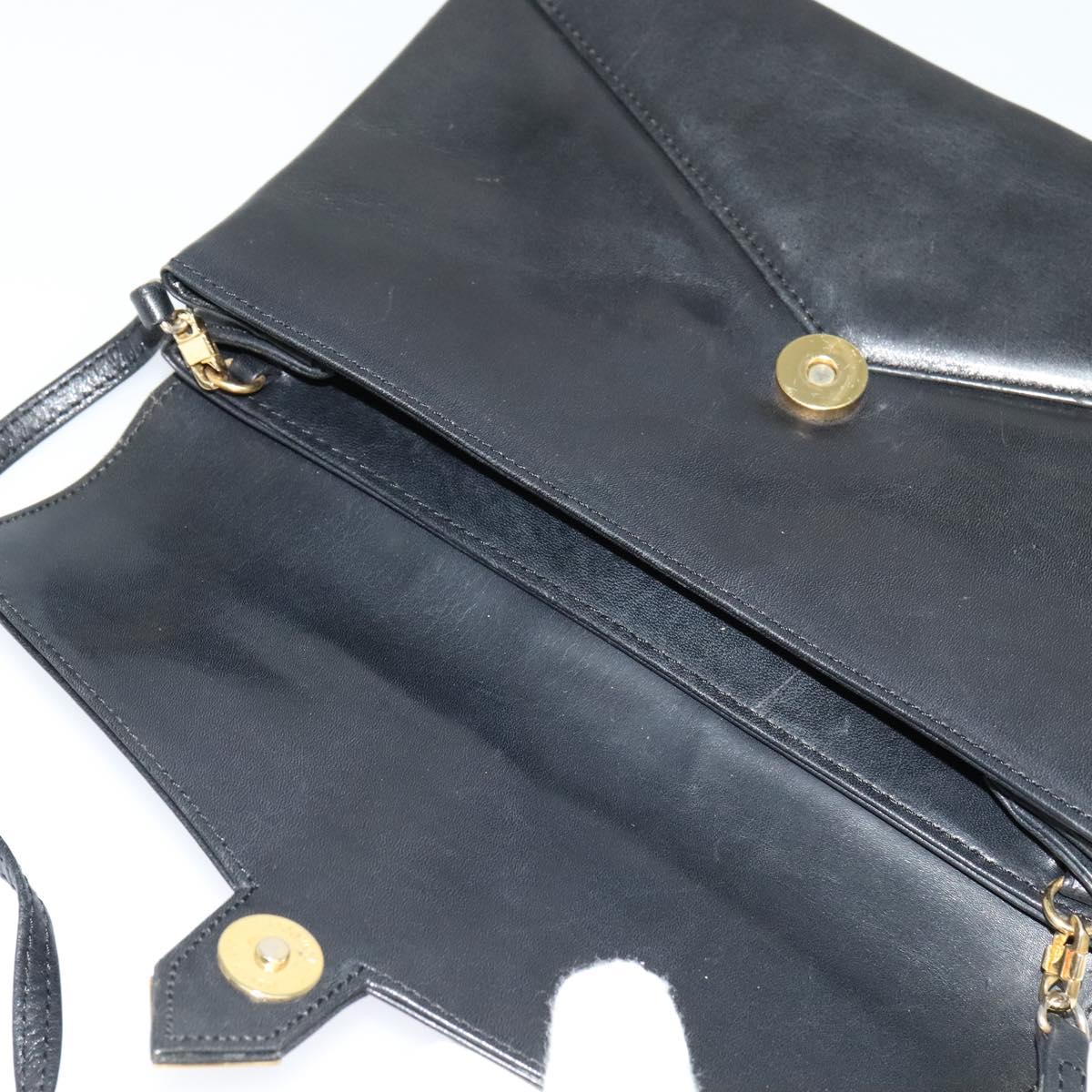 GIVENCHY Shoulder Bag Leather Black Gold Auth BA3952