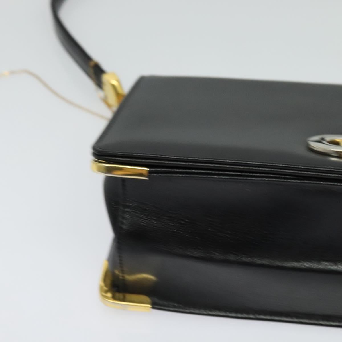 Christian Dior Shoulder Bag Leather Black Gold Auth BA3954