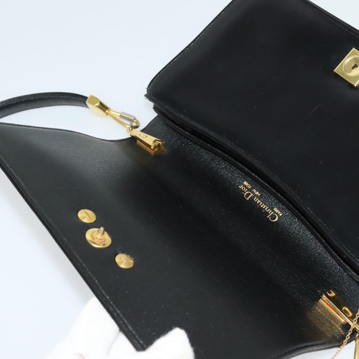 Christian Dior Shoulder Bag Leather Black Gold Auth BA3954