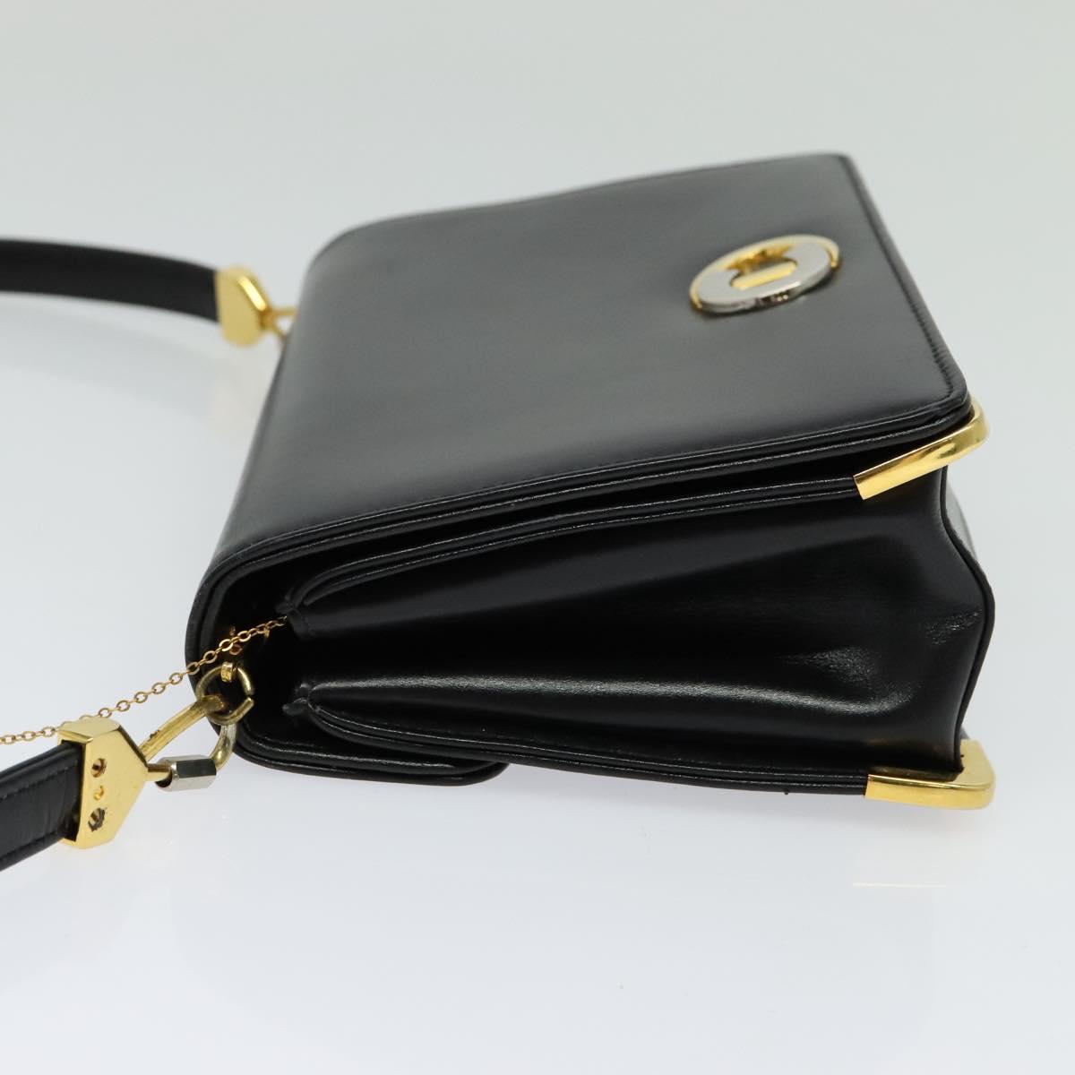 Christian Dior Shoulder Bag Leather Black Gold Auth BA3954