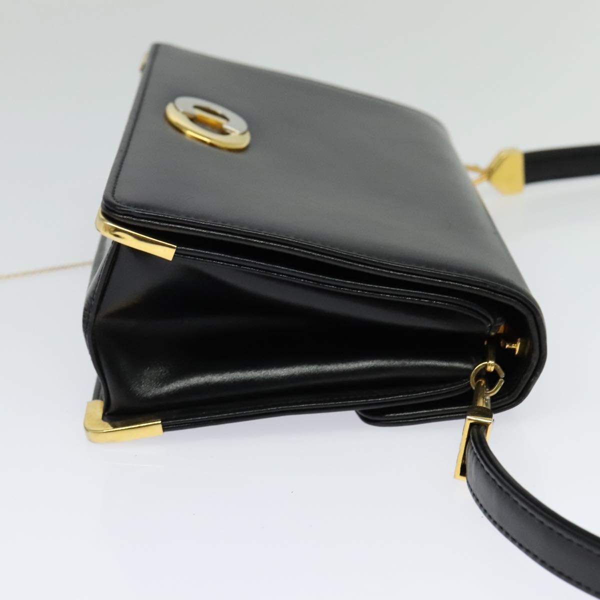 Christian Dior Shoulder Bag Leather Black Gold Auth BA3954