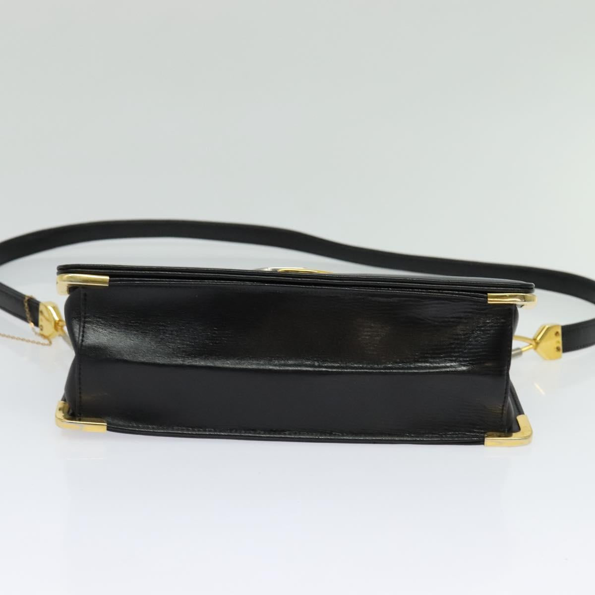 Christian Dior Shoulder Bag Leather Black Gold Auth BA3954