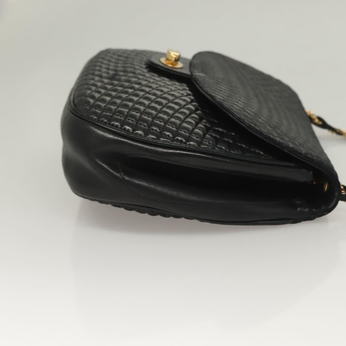 BALLY Quilted Chain Shoulder Bag Leather Black Gold Auth BA3955