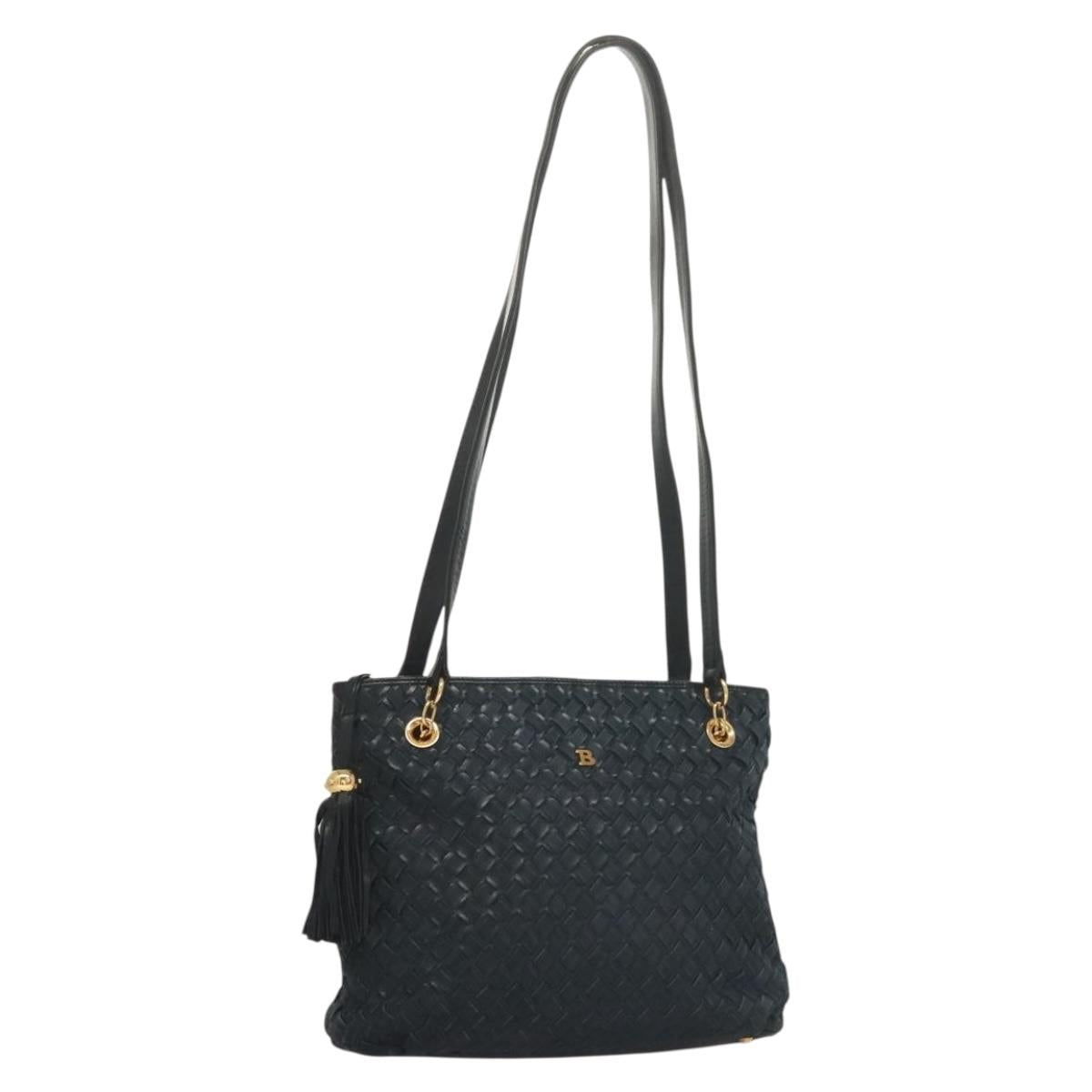 BALLY Shoulder Bag Suede Navy Gold Auth BA3960