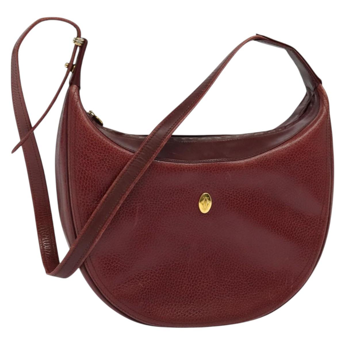 CARTIER Must Line Shoulder Bag Leather Bordeaux Gold Auth BA3962
