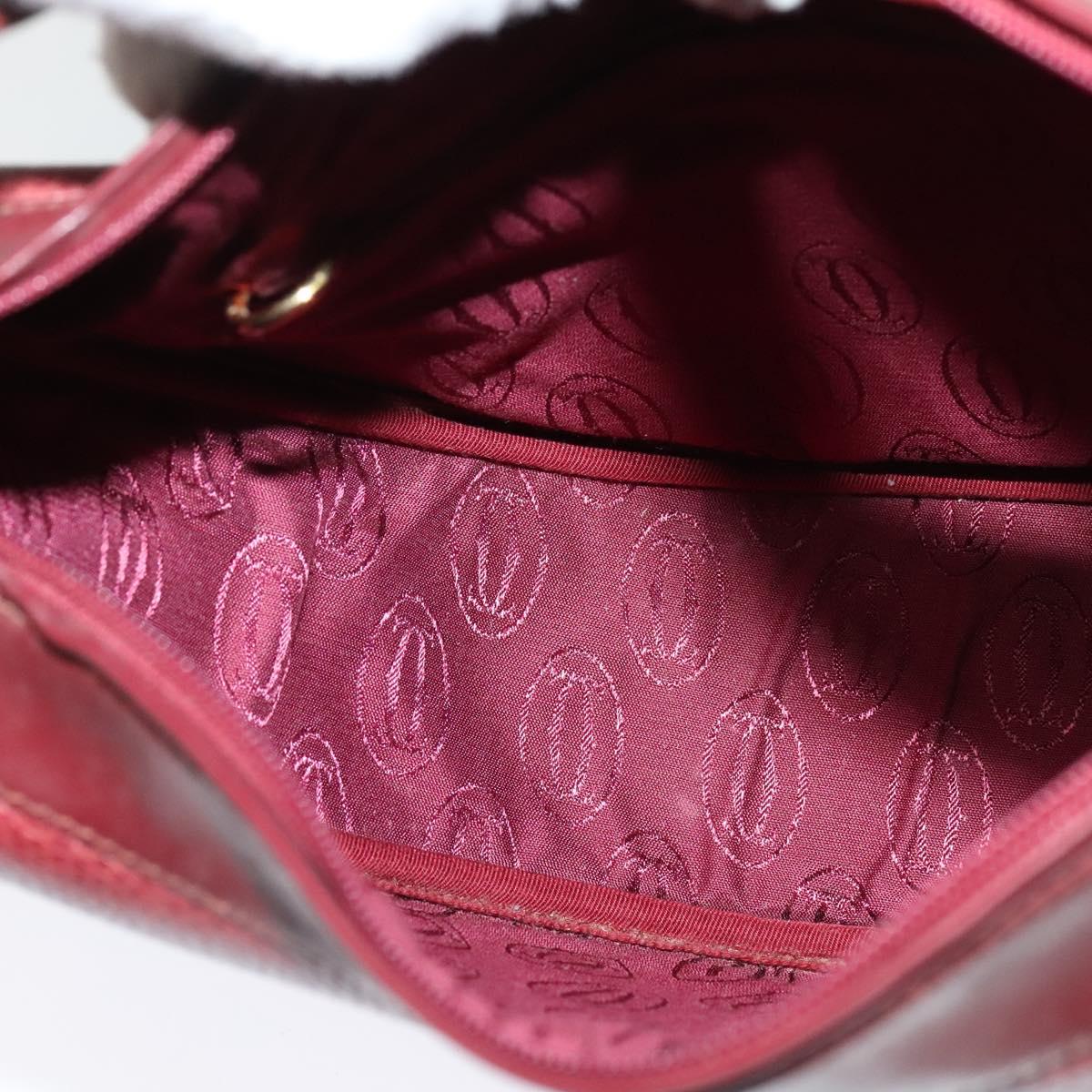 CARTIER Must Line Shoulder Bag Leather Bordeaux Gold Auth BA3962