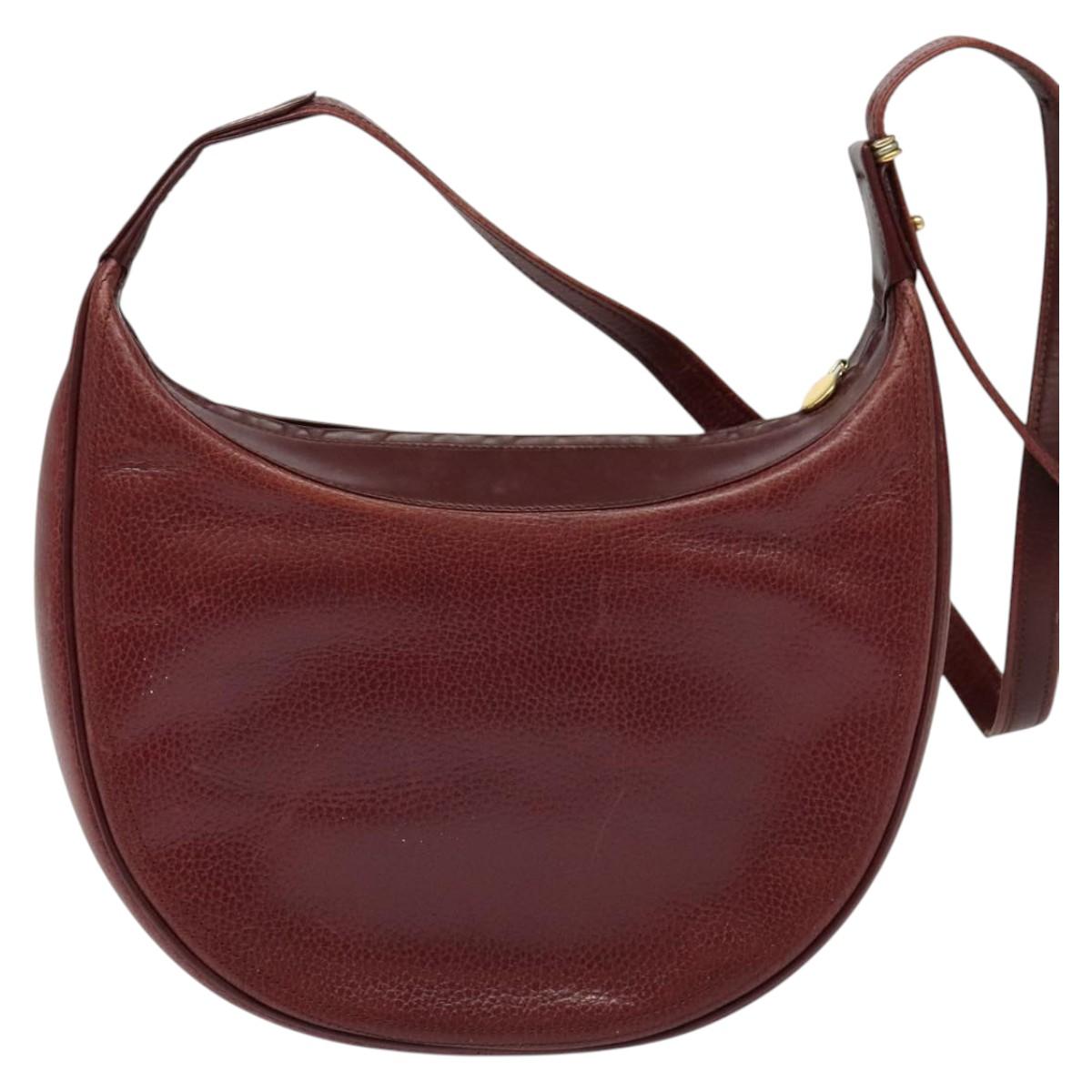 CARTIER Must Line Shoulder Bag Leather Bordeaux Gold Auth BA3962