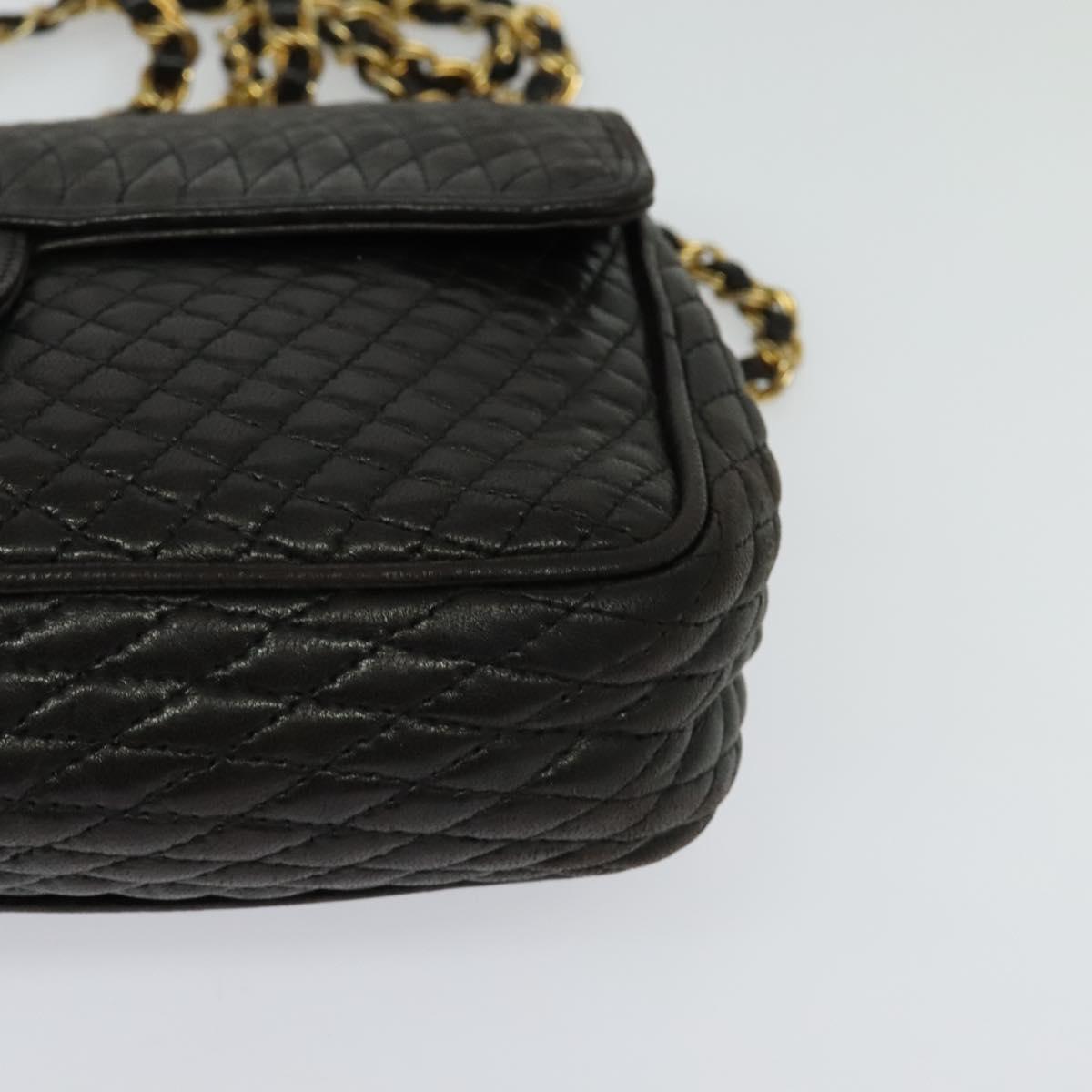 BALLY Chain Shoulder Bag Leather Black Gold Auth BA3966