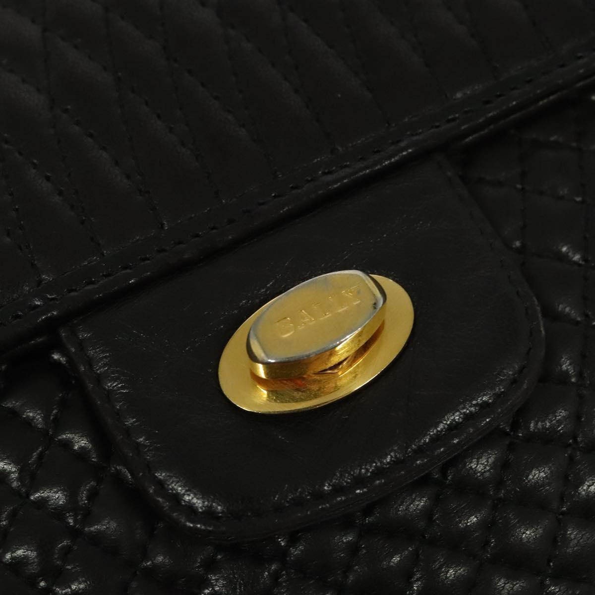 BALLY Chain Shoulder Bag Leather Black Gold Auth BA3966