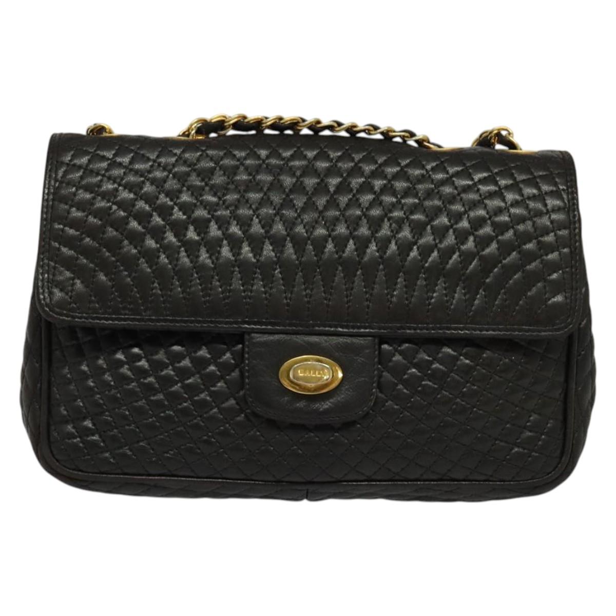 BALLY Chain Shoulder Bag Leather Black Gold Auth BA3966