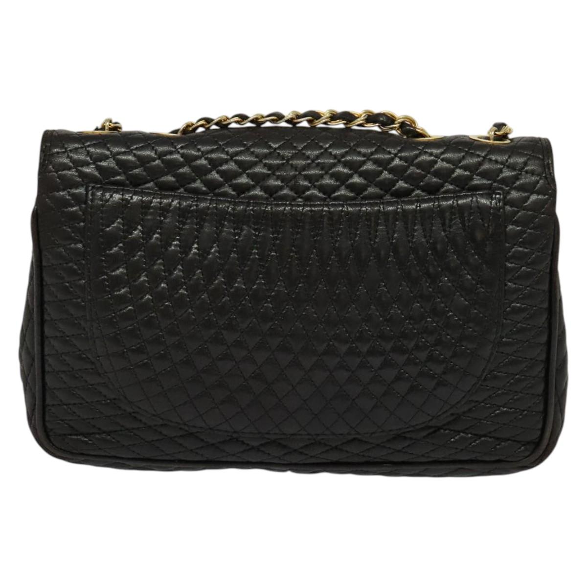 BALLY Chain Shoulder Bag Leather Black Gold Auth BA3966
