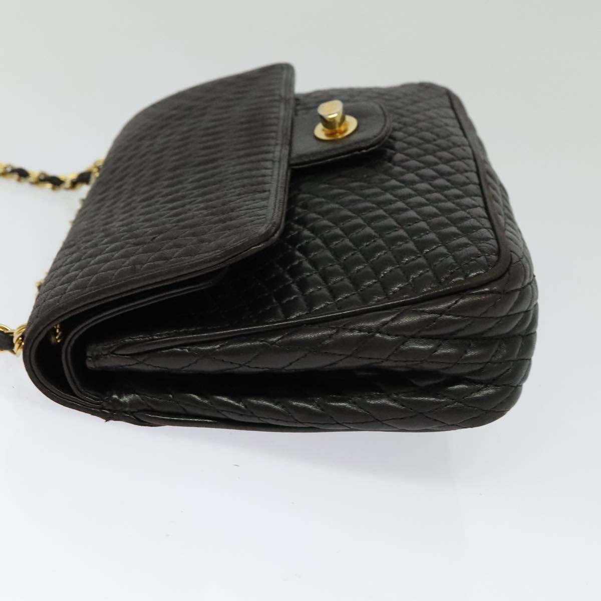 BALLY Chain Shoulder Bag Leather Black Gold Auth BA3966
