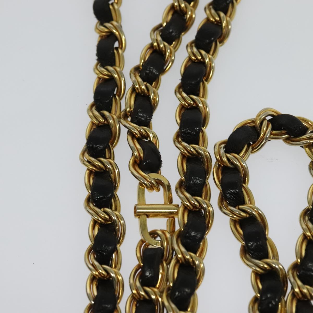 BALLY Chain Shoulder Bag Leather Black Gold Auth BA3966