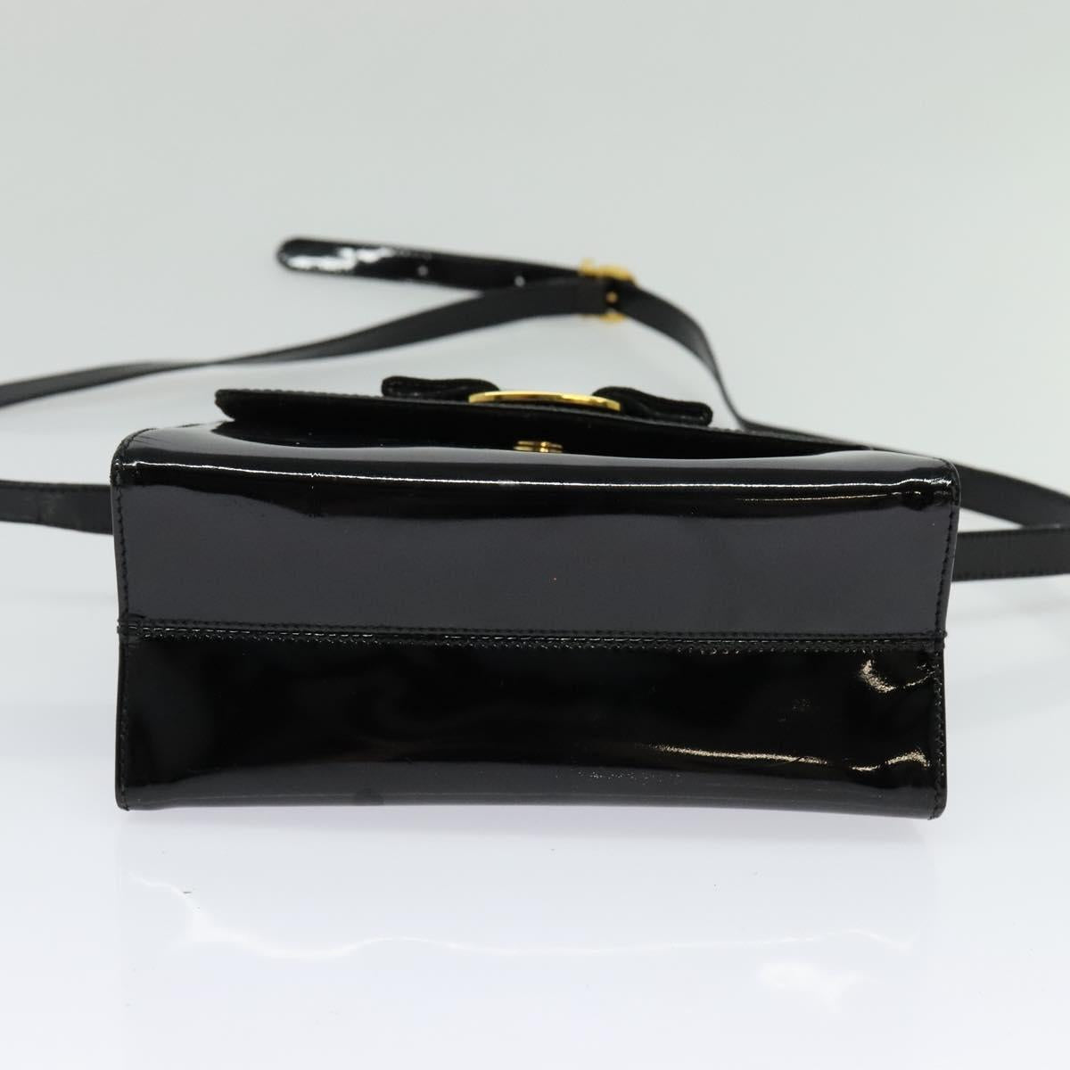 Salvatore Ferragamo Vala Hand Bag Patent leather 2way Black Gold Auth BA3968